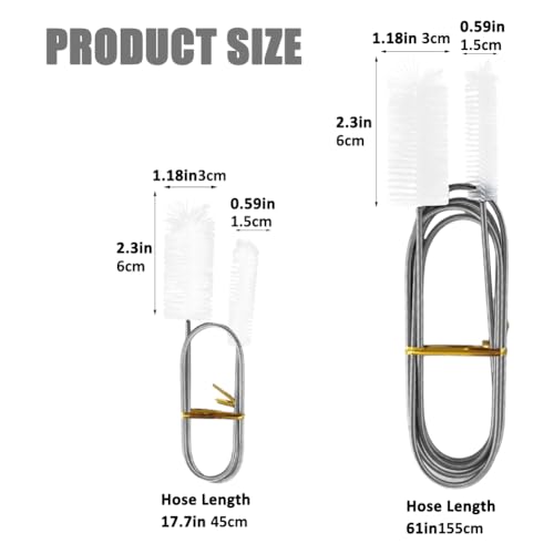 2pcs Flexible Long Drain Brush Set, Hose Pipe Stainless Steel Nylon Bristles Brushes with Dual Heads Tube Cleaner Brush for Kitchen, Sink, Drain Pipe, and Pipe Cleaning Tool - color: White