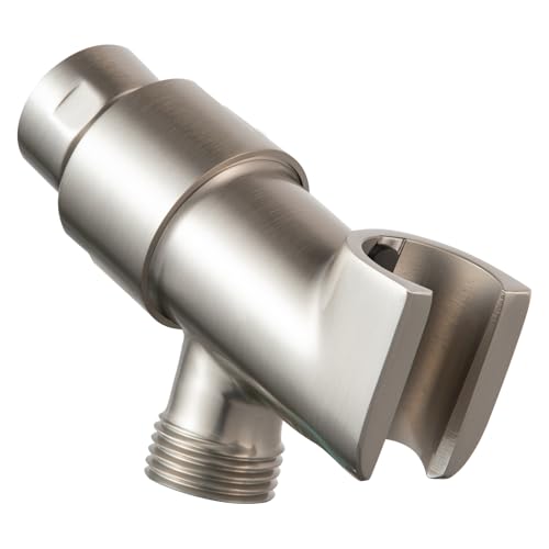 OFFO Shower Head Holder All Metal for Handheld Shower Head, Brushed Nickel Adjustable Shower Arm Mount with Solid Brass Pivot Ball, 1/2 in IPS Female Inlet and Male Outlet - color: Brushed Nickel