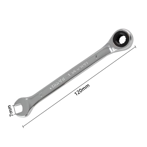 2 Pcs 7mm Ratchet Combination Wrench, Metric 72-Tooth - size: 7 mm
