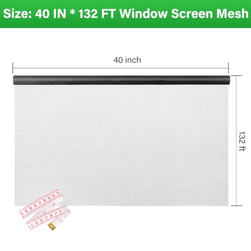 Window Screen Replacement Kit 40 Inch X 132 Feet Durable High Hardness Nanofibers Roll Screen Mesh Window Screen Repair Kit Black for Any Door and Window - size: 40 Inch×132 Feet
