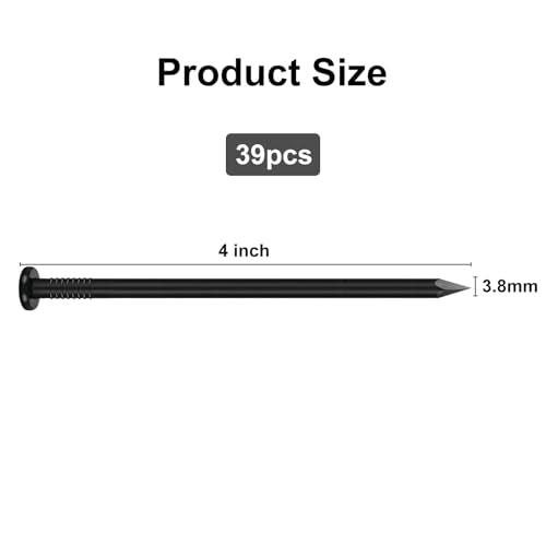 VGBUY 39PCS Hardware Nails, 4 Inch Flat Head Black Nails for Hanging Pictures, Picture Hanging Nails, Long Nails, Wall Nails, Wood Nails, Finishing Nails - color: Black, size: 4 in