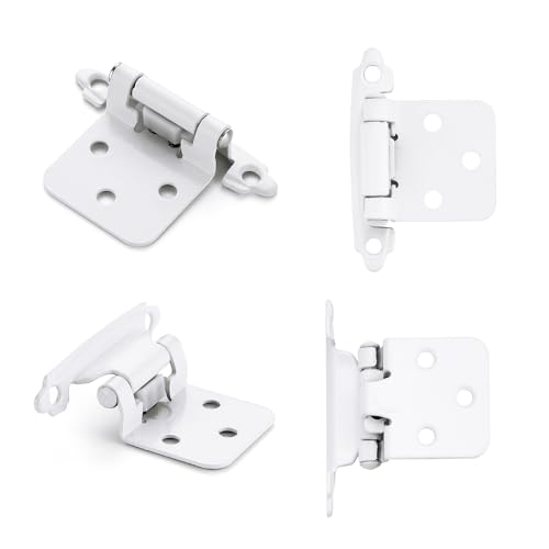 White Cabinet Hinges, 1/2 Inch Overlay, 10 Pack(5 Pairs) | Self-Closing Design, Semi-Concealed Face Frame Fit, Surface Mount, For Kitchen Doors, Cabinets, Hardware Updates - color: White