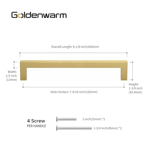 Goldenwarm 10 Pack 7-1/2 Inch Gold Cabinet Handles Brushed Cabinet Pulls - color: Gold, size: 7-1/2in Hole Centers
