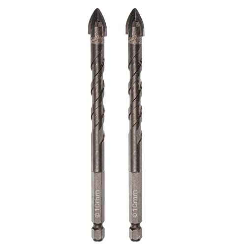HARFINGTON 2pcs Titanium Coated Masonry Drill Bit, 10mm Concrete Drill Bits Ceramic Tile Drill Bit with 1/4" Hex Shank for Ceramic Tile Marble Mirror Glass Concrete Brick Plastic Wood - size: 10mm x 120mm