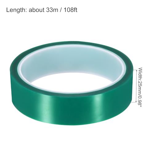 uxcell Green Heat Tape, 1 Roll 25mmx33m 108ft High Temperature Heat Resistant Tape for Sublimation,Heat Vinyl Press,Heat Transfer, Circuit Board, No Residue - color: Green, size: 25mmx33m