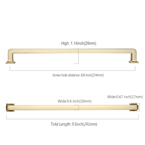 9BUILD 10 Pack 8.8 Inch Brushed Brass Cabinet Pulls,Kitchen Hardware - color: Brushed Brass, size: 8.8"/224MM Hole Center