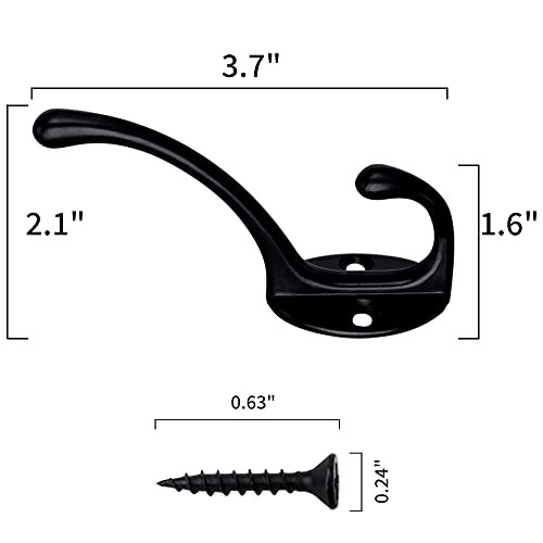 IBosins 30 Pack Heavy Duty Utility Black Dual Coat Hooks for Coat, Bag, Hat - color: 30 Pcs Black