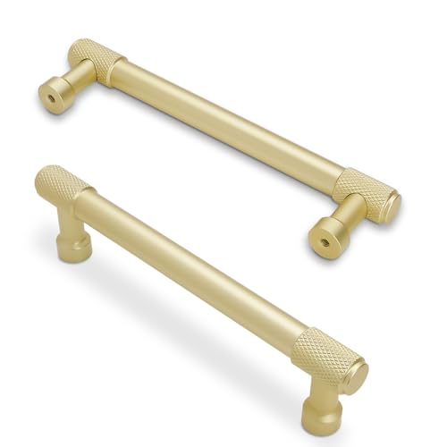 10 Pack 5inch(128mm) Brushed Brass Kitchen Cabinet Handles Knurled Cabinet Pulls Gold Drawer Pulls Cabinet Hardware Kitchen Handles Drawer Pulls Dresser Handles - color: Brushed Brass, size: 5" Hole Center