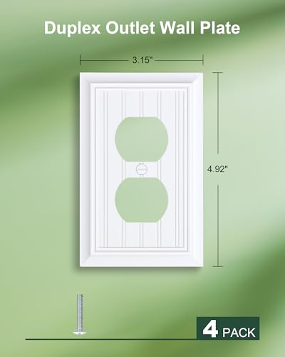 4-Pack Classic Beadboard Natural Bamboo Fiber Duplex Outlet Cover Plate, - color: Pure White, size: 1 Duplex 4PK