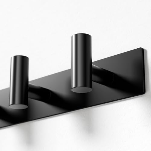 Black Wall Mounted Coat Rack – 4 T-Shaped Hooks on 12.6" Rail, (1 Pack) - color: Black