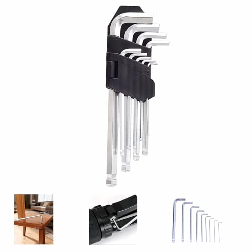 Professional 9-Piece Ball End Hex Key Set, Chrome Vanadium Steel L-Wrenches, 1.5-10mm Metric Sizes, Industrial-Grade with Storage Case for Automotive, Motorcycle, DIY Repair (M) - size: M