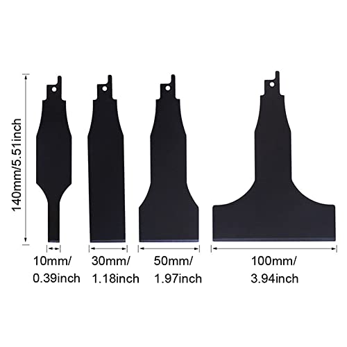 4PCS Reciprocating Saw Scraper Blade, High Carbon Steel Tile Cleaning Tools for Removing Tile Grout Glue Gaps Adhesives, Wall Cleaning, Metal derusting (Black)