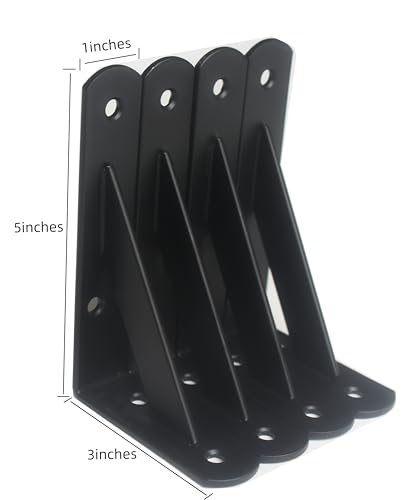 4 Pack L5 x H 3" Black Heavy Duty Shelf Brackets with Screws Metal Shelf Brackets Shelf Support Angle Brackets for Shelves L Brackets Heavy Duty Floating Shelf - size: 5''x3'', style: 4 Pack-Black