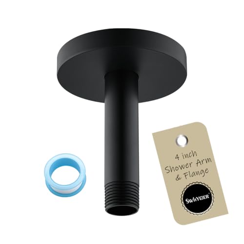 Wall Mounted Stainless Steel Shower Arm Shower Head Extension Pipe Bathroom Accessories 4 Inch Matte Black,SW-RD91038-4MB. - color: Circular Flange-4" Matte Black