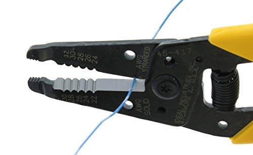 IDEAL Electrical 45-417 Premium Reflex T Stripper - 22-30 AWG solid, 24-32 AWG stranded, Wire Stripper with Plier Nose, Slide Lock, Textured Grips - size: 22-30 AWG Solid