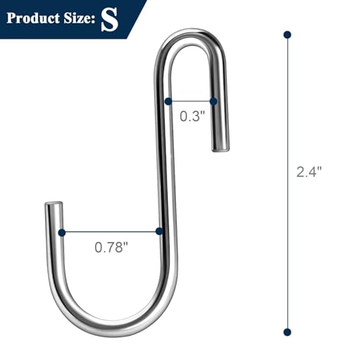 30 Pack 2.4 inches Heavy Duty S Hooks for Hanging, Pan Pot Holder Wire Shelves Rack Hooks for Hanging, S Shaped Hanger Metal Hooks for Kitchen Pots Utensils Jeans Clothes Bags Hats Towels Plants - size: 2.4 inch