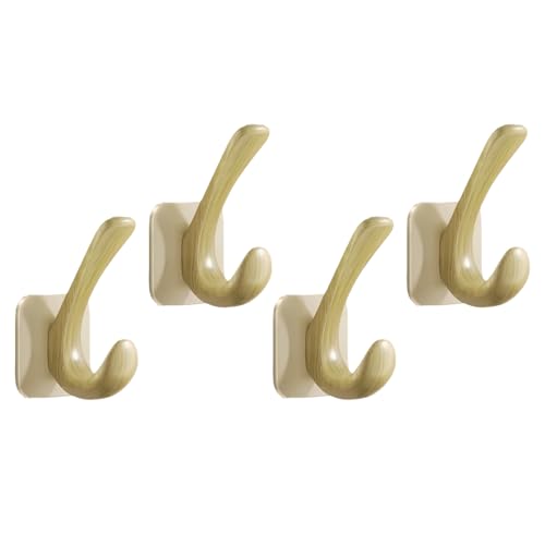 4 Pack Adhesive Wall Hooks for Hanging 22LB Heavy Duty, Wood Grain Waterproof Hooks for Coat Hat Tote Bag & Home Organization (4, White) - color: White