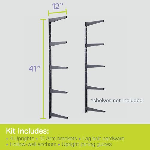 Delta Minimalistic Black Shelf Brackets Cycle, Set of 10 Fully Adjustable 12-inch Heavy Duty Shelf Brackets, Holds Up to 480 lbs, Modern Shelf Bracket for Wood Shelves - style: 12" Black 5-Tier Heavy Duty Rack
