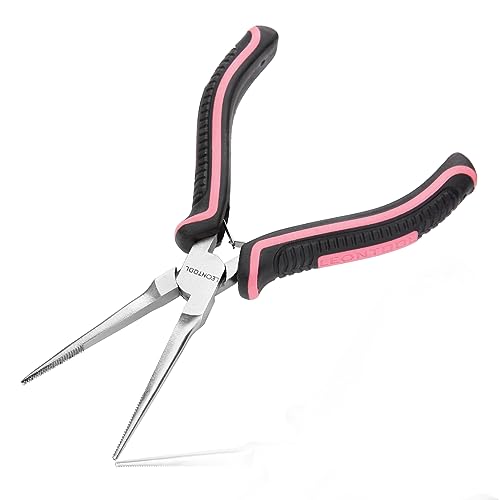 6 Inches Small Needle Nose Pliers for Jewelry Making Serrated Jaws Mini Extra Long Needle Nose Pliers with Spring, Tiny Precision Jewelry Making Supplies for Gripping, Pink Tool for Women - style: Needle Nose Pliers Serrated Jaws