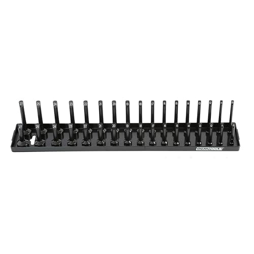 OEMTOOLS 22210 1/2" Metric Socket Organizer, 1/2 Socket Holder for Deep and Shallow Sockets, Labeled Posts, Dual Rail, Holds 10 mm to 27 mm - size: 1/2"