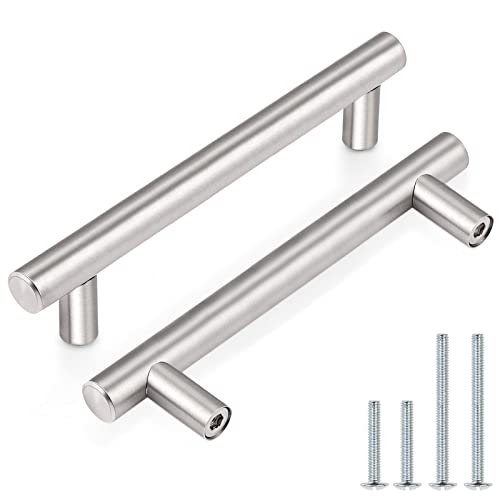 Probrico Drawer Pulls, Kitchen Cabinet Handles Stainless Steel Satin Nickel Furniture Dresser Hardware,6 Inch Total Length Euro T Bar, 30 Pack - Hole Center 3.75 Inch(96mm), Brushed Nickel - color: Brushed Nickel, size: hole center 3-3/4"
