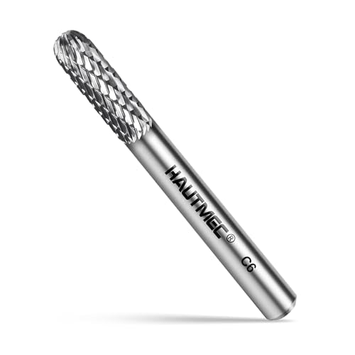 HAUTMEC Tungsten Carbide Rotary Burr Bit YG6, 1/4" Shank Double Cut Die Grinder Bit, Low Vibration Precision Rotary File for Metal Grinding, Engraving & Deburring (6MM Cylindrical Ball End), HT0198 - color: Cylindrical Ball End, size: 6mm
