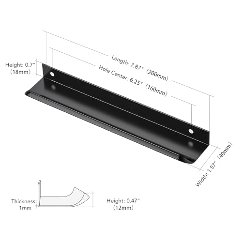 Matte Black Cabinet Handles Finger Edge Pulls 7.8 Inch CC 10 Pack - color: Matte Black, size: 200mm/7.8" Overall Length