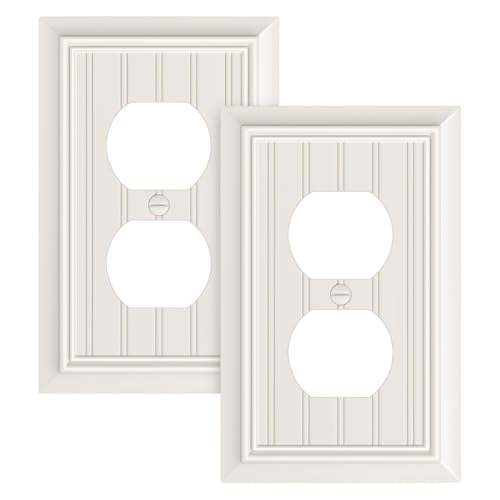 2-Pack Classic Beadboard Natural Bamboo Fiber Duplex Outlet Cover Plate, - color: Light Almond, size: 1 Duplex 2PK