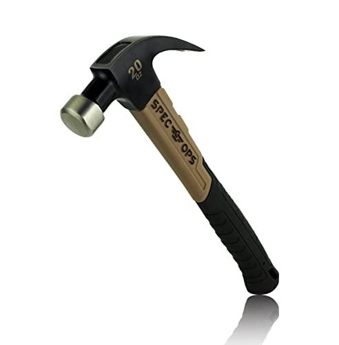 Spec Ops Tools Fiberglass Hammer for Carpentry & Demolition, Smooth Face, Curved Claw and Shock-Absorbing Grip, 20 Oz - size: 20 Oz Curved Claw