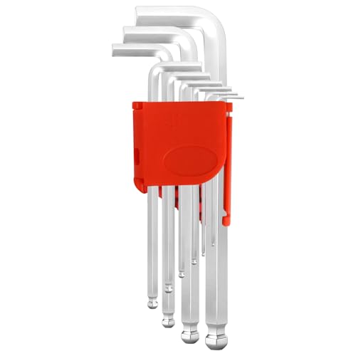 9-Piece Metric Allen Wrench Set, 1.5-10mm Mid-Long Anti-Glare Matte Chrome Vanadium Steel Hex Key Set, L-Shaped Allen Ball End Wrenches for Bike, Motorcycle & Auto Repair - color: Mid-long Matte Set