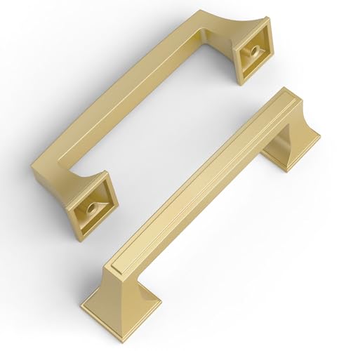 Amerdeco 10 Pack Brushed Gold Cabinet Pulls 3.75 Inch(96mm) Hole Center Cabinet Hardware Kitchen Cabinet Handles for Bathroom Brass Drawer Pulls Dresser Pulls ZH0010 - color: Brushed Gold, size: 3.75"/96MM Hole Center