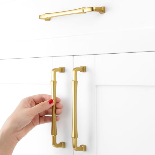 6-1/4 Inch Brushed Gold Cabinet Pulls Kitchen Handles 10 Pack 3175 - color: Brushed Gold, size: 6-1/4 In Hole Distance