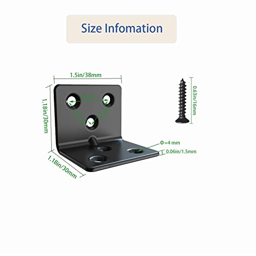 Black Stainless Steel Shelf Bracket,Joint Right Angle Bracket,L Shape Heavy Duty Metal Corner Brace Shelf Supporter for Wood Aufuga (20, 1.5x1.2x1.2) - size: 1.5x1.2x1.2