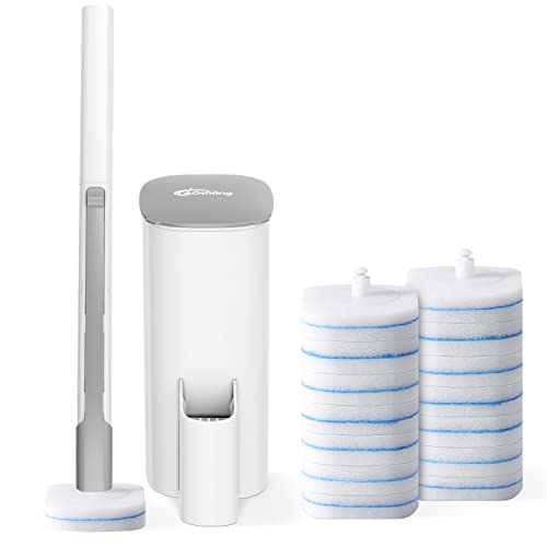 oshang Disposable Toilet Brush - Toilet Bowl Cleaner, Toilet Cleaning Supplies, Toilet Brush with Holder, 14 Refills for Deep Cleaning and Hygienic Bathroom Maintenance - size: 1 Brush+14 Refills