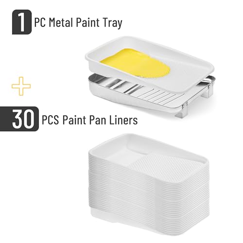 Bates- Paint Tray Liner, 9 Inch, 31 pcs, One Metal Paint Tray, 30 pcs White Plastic Paint Pan Liners - size: 9 Inch, 31 pcs