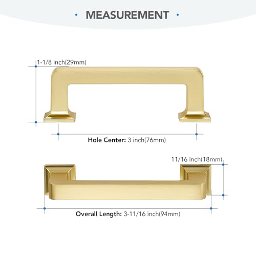 HOME EDIT Brushed Gold Cabinet Handles Zinc Pulls 3 Inch 5 Pack - color: Brushed Gold, size: 3 inches Hole Center