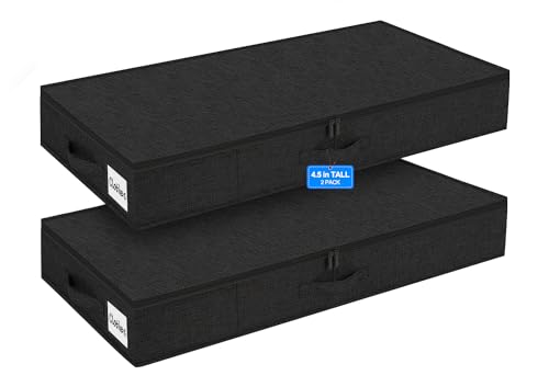 punemi 4.5 in Tall Low Profile Under Bed Storage Containers, 2 Pack, Black - color: Black, size: 2 Pack-4.5 inch Tall-Structured