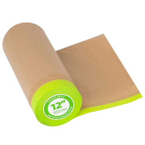 Tangibay Pre-Taped Masking Paper for Painting - 12 inch x 50 feet Tape and Drape Painters Paper, Paint Adhesive Protective Paper Roll for Covering Skirting, Frames, Cars and Auto Body (1 Roll) - size: 1 Roll: 12"