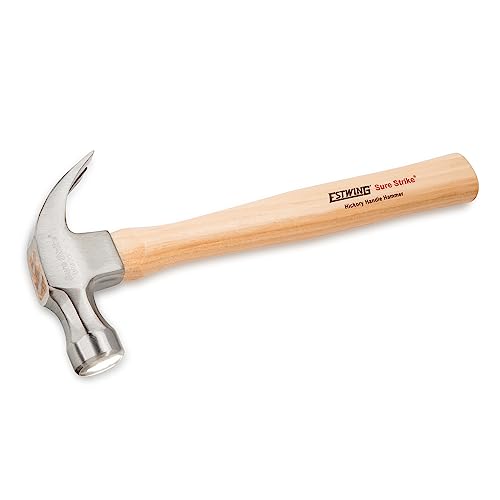 ESTWING Sure Strike Hammer - 20 oz Curved Claw Hammer with Smooth Face & Hickory Wood Handle - MRW20C