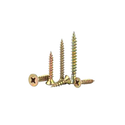 Wensilon (385PCS) Flat Head Yellow zinc Wood Screws, Quick Metal self Tapping Flat Head, Equipped with Dry Wall Plastic Anchor kit. - color: Yellow, size: Multi-Size Kit