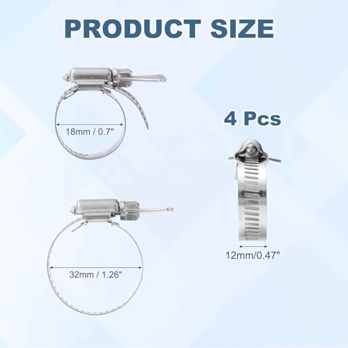 HARFINGTON 4pcs Hose Clamps 0.7"-1.3" (18-32mm) Adjustable 304 Stainless Steel Worm Gear Hose Clamps Assortment Kit for Plumbing Dryer Vent Automotive Dust Collector - size: 18-32mm