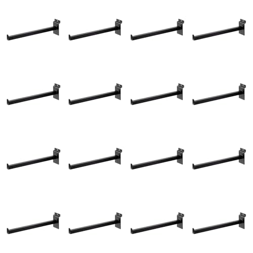16 Pack Heavy Duty Tube Slatwall Shelf Brackets, Metal Tubular Slat Wall Brackets with Lip, Slatwall Accessories for Garage, Retail, and Home Storage - size: 12 Inch, style: Black