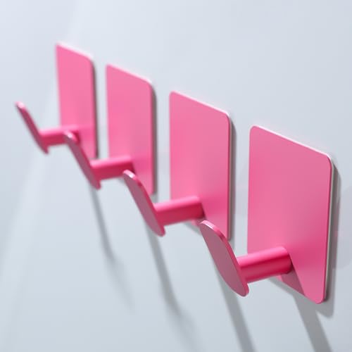 DELITON 4 Pack Hooks for Wall - Cute Kids Wall Hook Adhesive Coat Robe Towel Hooks for Bathrooms Kitchen Heavy Duty Stainless Steel, Pink - color: Pink