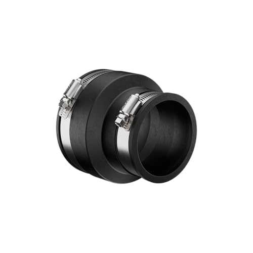 Fernco 1056-215 Cast Iron, Plastic and Steel Pipe Flexible Coupling Connector Sewer and Drain Coupler Adapter 2" X 1.5" Black