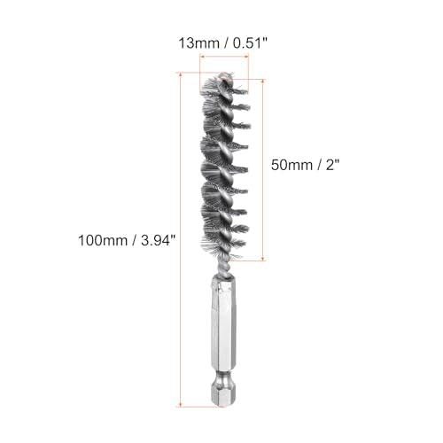 HARFINGTON 6Pcs Stainless Steel Bore Brush 13mm Dia 4" Long Cleaning Twisted Wire Brush with Handle 1/4" Hex Shank for Tubes, Ports, Bearings - size: 13mm