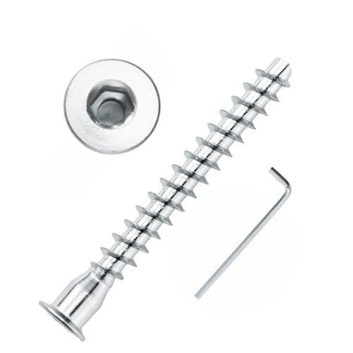 Confirmat Screws, M5 x 50mm 50 PCs, Hex Socket Drive Countersunk Furniture Connecting Self-Tapping Screw Set Carbon Steel Zinc Plated - color: Silver, size: M5x50mm
