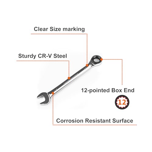 Egofine 1/4 inch Ratcheting Combination Wrench SAE, Industrial Grade Gear Spanner with 12-Point Design, 72-Tooth Ratchet, Chrome Vanadium Steel - size: 1/4"