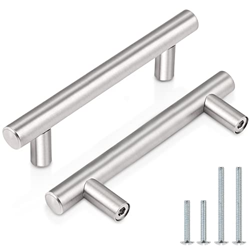 Probrico 5 Pack|T Bar Cabinet Pulls Stainless Steel Kitchen Handles Bathroom Cupboard Knobs 3" Hole Centers, 5 Inch Total Length - color: Brushed Nickel, size: hole center 3"
