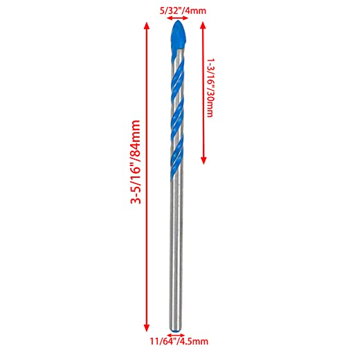 10pcs Masonry Drill Bit 5/32" Drilling Dia Carbide Drill Bit for Glass, Tile and Ceramic - size: 5/32" Dia