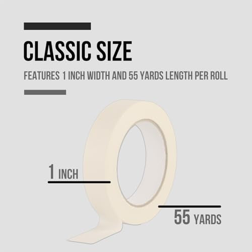 Lichamp Masking Tape 1 inch, 20 Pack General Purpose Beige White Masking Tape, 1 inch x 55 Yards x 20 Rolls (1100 Total Yards) - size: 20 Rolls x 0.94 inch x 55 Yards